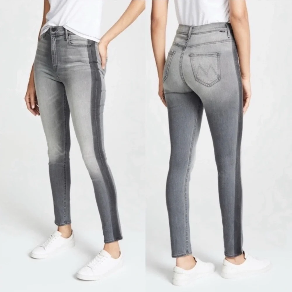 Mother Sz 31 Light Wash Gray Denim The Swooner Super Moon Stripe Skinny Jeans